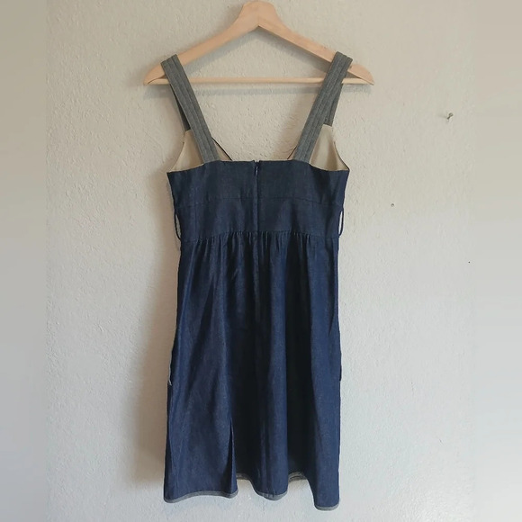 💚5/$25 Voom Dark Denim Luxe Denim Sun Dress Pockets Mini Small Cotton Chambray - Picture 7 of 7